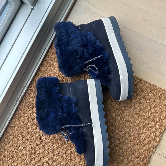 Navy Suede with Rabbit Fur Cougar Boots- 11 US - Picture 3 of 4